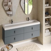 Muebles Estella badmeubel ribbelfront 160cm baby blauw met solid surface wastafel met kraangaten