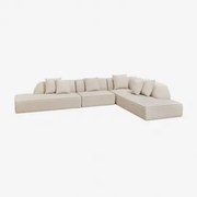 Cardea 4-delige Modulaire Hoekbank Met Dubbel Gestoffeerde Chaise Longue Stof Chenille Beige – Crème - Sklum