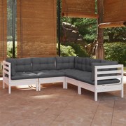 vidaXL 5-delige Loungeset met kussens massief grenenhout wit