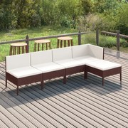 vidaXL 5-delige Loungeset met kussens poly rattan bruin