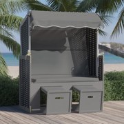 vidaXL Strandstoel met luifel poly rattan en hout antraciet en zwart