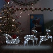 vidaXL Buitenkerstversiering rendieren en slee 60 LED's zilverkleurig