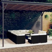 vidaXL 13-delige Loungeset met kussens poly rattan zwart