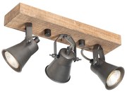 Landelijke spot zwart met hout 3-lichts verstelbaar - Jelle