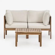 Tuinset Met 2-delige Modulaire Bank Met Armleuningen En Salontafel Van Acaciahout Branson Wit Gardenia - Bruin Acacia - Sklum