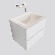 MONDIAZ VICA Badkamermeubelset - 60cm - 2 lades - wasbak Cloud midden - 0 kraangaten - solid surface talc PC75341052