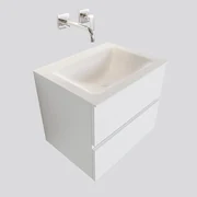 MONDIAZ VICA Badkamermeubelset - 60cm - 2 lades - wasbak Cloud midden - 0 kraangaten - solid surface talc PC75341052