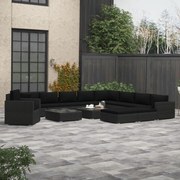 vidaXL 13-delige Loungeset met kussens poly rattan zwart