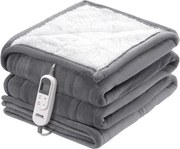 VEVOR elektrische deken, 180 x 200 cm, Queensize, elektrische verwarmingsdeken van zachte flanel lamswol, verwarmd bed met 9 tijdinstellingen en 6 warmtestanden, warme deken als verjaardagscadeau, grijs