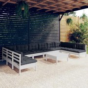 vidaXL 11-delige Loungeset met kussens massief grenenhout wit