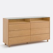 Ladekast van eikenfineer en gehard glas, 6 lades, WALOR