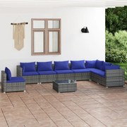 vidaXL 9-delige Loungeset met kussens poly rattan grijs