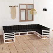 vidaXL 9-delige Loungeset met kussens massief grenenhout wit