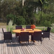 vidaXL 7-delige Tuinset poly rattan zwart