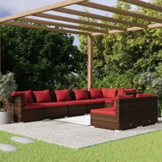 vidaXL 8-delige Loungeset met kussens poly rattan bruin