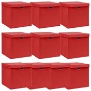 vidaXL Opbergboxen met deksels 10 st 32x32x32 cm stof rood