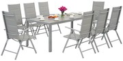 Garden Point lichtgrijze aluminium tuinmeubelen met grote Polywood Verona tafel voor 8 personen