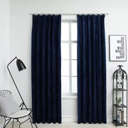 vidaXL Gordijnen verduisterend 2 st met haken 140x175 cm fluweel blauw