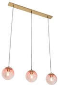 Art deco hanglamp messing met roze glas 3-lichts - Pallon
