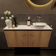 Mondiaz Fowy toiletmeubel 100cm washed oak met witte waskom rechts zonder kraangat