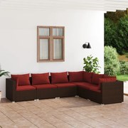 vidaXL 6-delige Loungeset met kussens poly rattan bruin