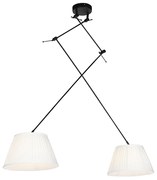 Hanglamp zwart met plisse kappen crème 35 cm 2-lichts - Blitz