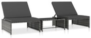 vidaXL Ligbedden 2 st met tafel poly rattan grijs