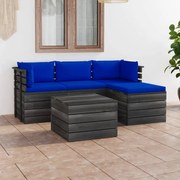 vidaXL 5-delige Loungeset met kussens pallet massief grenenhout