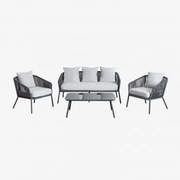 Tuinset Met 2-zitsbank, 2 Fauteuils En Salontafels In Aluminium En Gevlochten Touw Arhiza Grijs – Grafiet - Sklum