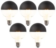 Set van 5 E27 dimbare LED filamentlamp kopspiegel G95 zwart 550lm 2700K