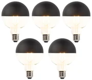 Set van 5 E27 dimbare LED filamentlamp kopspiegel G95 zwart 550lm 2700K