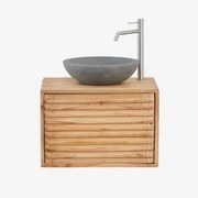 Deleyna Zwevend Houten Badkamermeubelset Natuurlijk Hout & Rond Grijs Cement Ø40 Cm Tarsis & Spiegelloze & Geborsteld Grijs ↑30 - Sklum