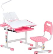 VEVOR Bureauset Kinderbureau Werktafel en Stoel Hoogte Verstelbaar (53-71 cm) Draagvermogen (100 kg) Met Tafellamp & 0-40° Hellend Bureaublad voor Slaapkamer Roze