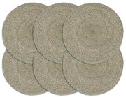 vidaXL Placemats 6 st rond 38 cm jute effen grijs