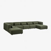 Rechtse Modulaire Chaise Longue Bank Van 6 Delen Met Poef Fogler Chenille Groen – Salie - Sklum