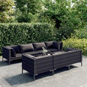 vidaXL 8-delige Loungeset met kussens poly rattan donkergrijs