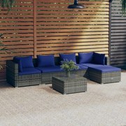 vidaXL 6-delige Loungeset met kussens poly rattan grijs