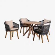 Set Van Ronde Houten Tafel (ø100 Cm) Naele En 4 Barker Tuinstoelen Grijs – Antraciet - Sklum