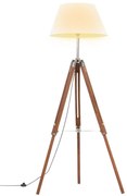 vidaXL Vloerlamp driepoot 141 cm massief teakhout honingbruin en wit