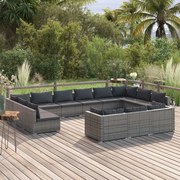 vidaXL 13-delige Loungeset met kussens poly rattan grijs