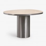 Ovalen Eettafel 120x100 Cm Van Natuursteen En Roestvrij Staal Fertrix Travertijn - Sklum