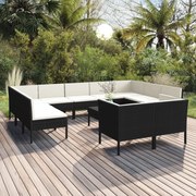 vidaXL 12-delige Loungeset met kussens poly rattan zwart