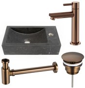 Saniclass Fuente fonteinset - 40x22cm - 1 kraangat - rechts - natuursteen - fonteinkraan Geborsteld koper PVD (Koper) - donker SW970033/SW799405/SW799403/SW728242