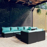 vidaXL 8-delige Loungeset met kussens poly rattan zwart