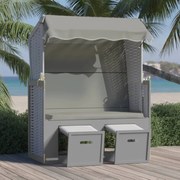 vidaXL Strandstoel met luifel poly rattan en massief hout grijs