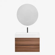 Badkamermeubelset Van Hout En Essenhoutfineer Met Geïntegreerde Wastafel Ona Donker Hout & Round Led And Antifog Ø70 Cm Riben & - Sklum