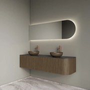Gliss Design Alluro badmeubel ribbelfront met ronding rechts 160cm ash grey en zwart leisteen toppaneel