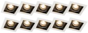 Set van 10 inbouwspots wit met zwart - Carree
