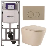 QeramiQ Dely Toiletset - 36.3x51.7cm - diepspoel - rimless - Geberit UP320 inbouwreservoir - softclose toilet zitting 35 mm - bedieningsplaat taupe - ronde knoppen - mat beige SW1000764/SW1000771/0701131/SW1102378