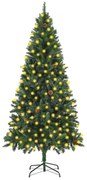 vidaXL Kunstkerstboom met LED's en dennenappels 210 cm groen